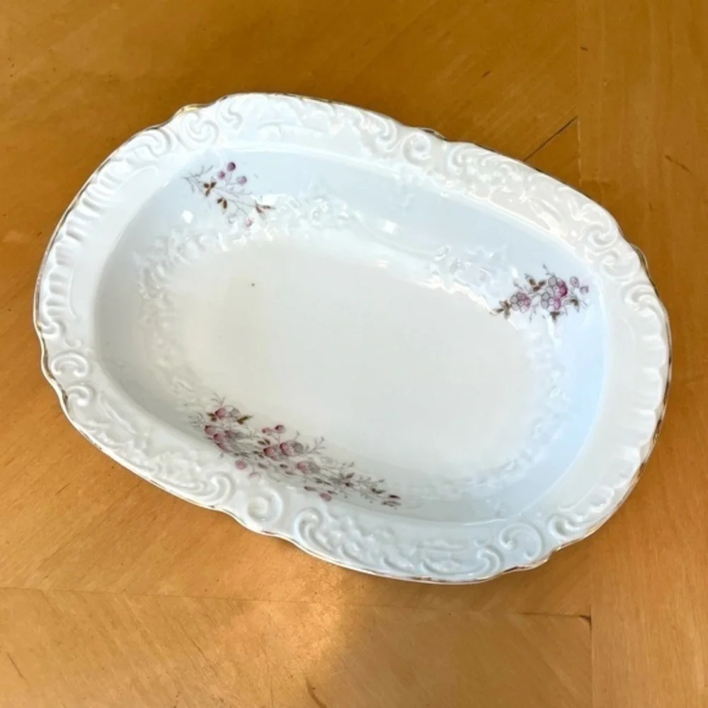 Vintage Victoria Austria Vegetable Side Dish White with Petite Pink Flowers
